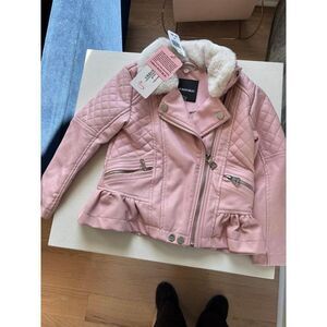 New URBAN REPUBLIC TODDLER GIRLS' Pink FAUX LEATHER RUFFLE MOTO JACKET 4T